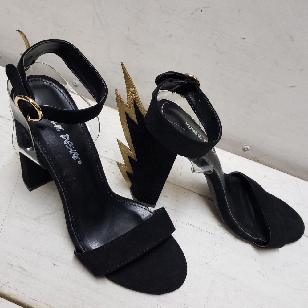 PUBLIC DESIRE Charged Flame slip-on block heels womens 6 punk rock style shoe